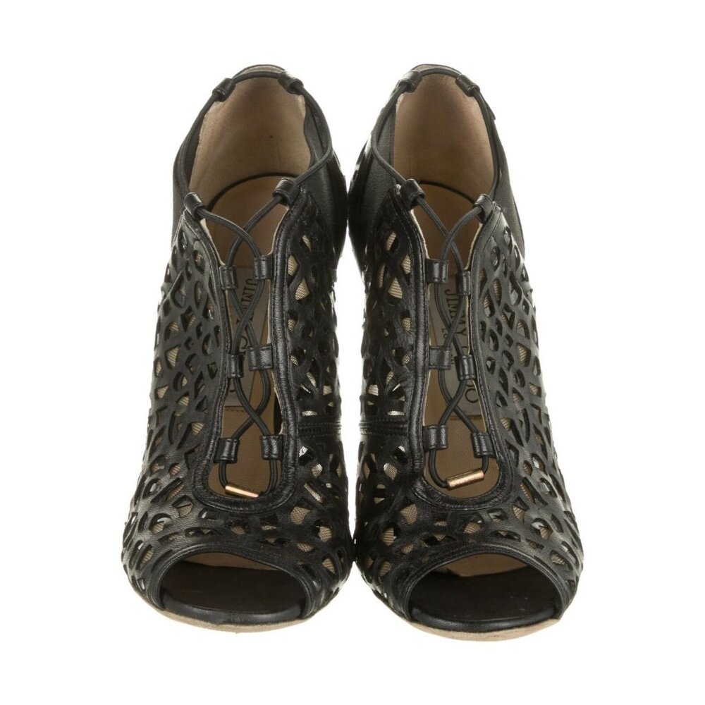 Jimmy Choo Heels Size 37 "Tactic Napa" Laser Cut Lace-Up Booties Retail $1595 - Picture 4 of 6